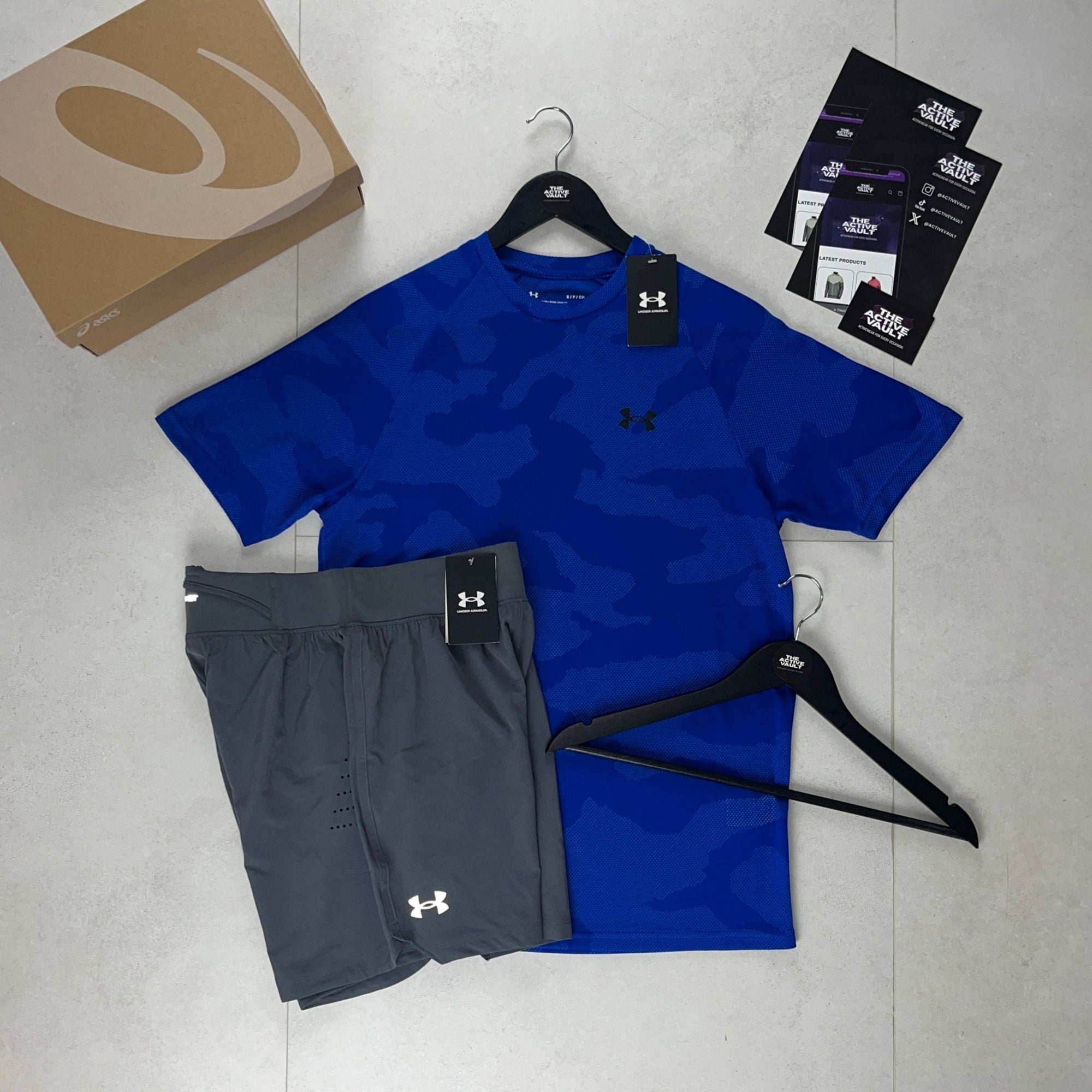 Under Armour Velocity Jacquard Camo T-Shirt and Speedpocket Shorts Set - Blue Royal / Grey