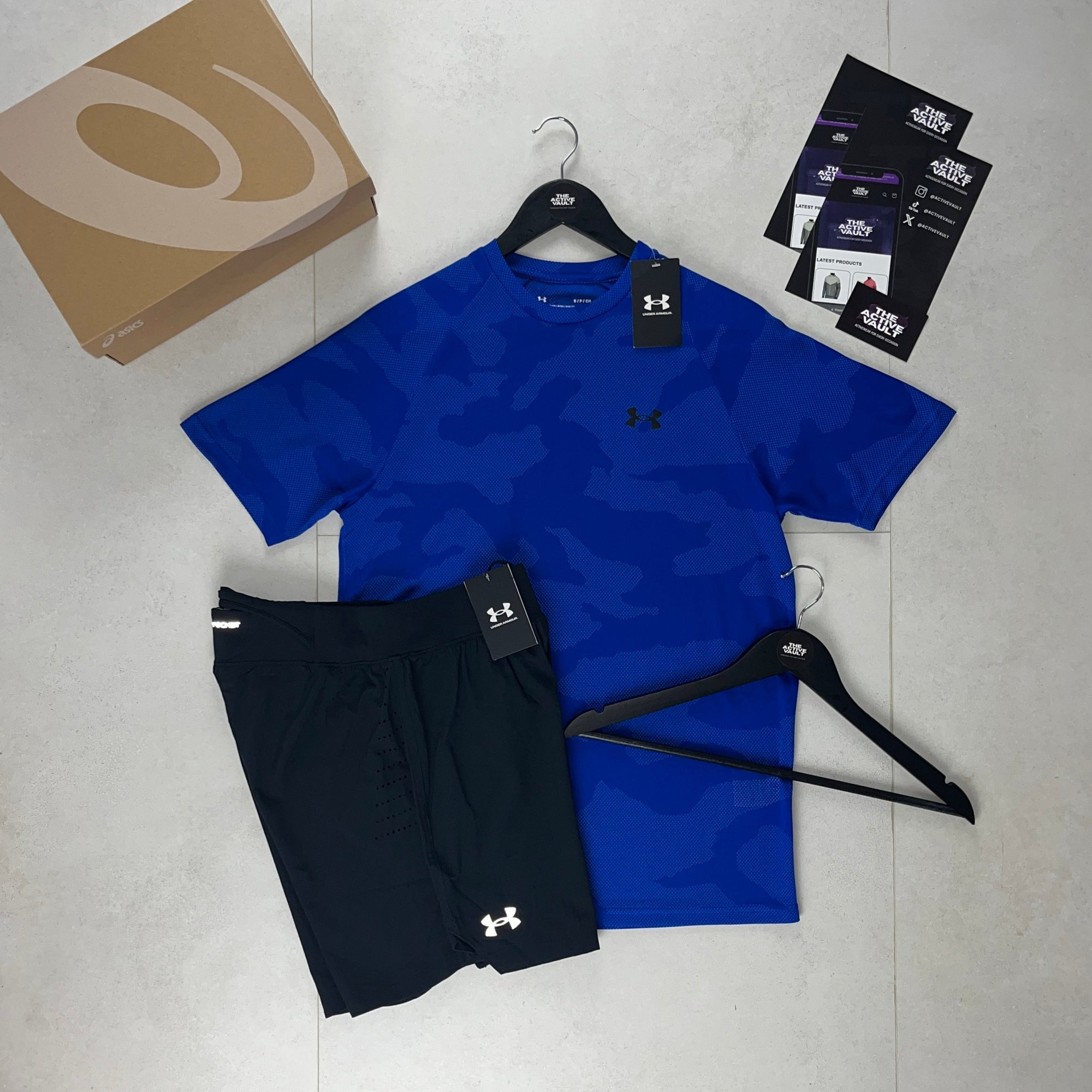 Under Armour Velocity Jacquard Camo T-Shirt and Speedpocket Shorts Set - Blue Royal / Black