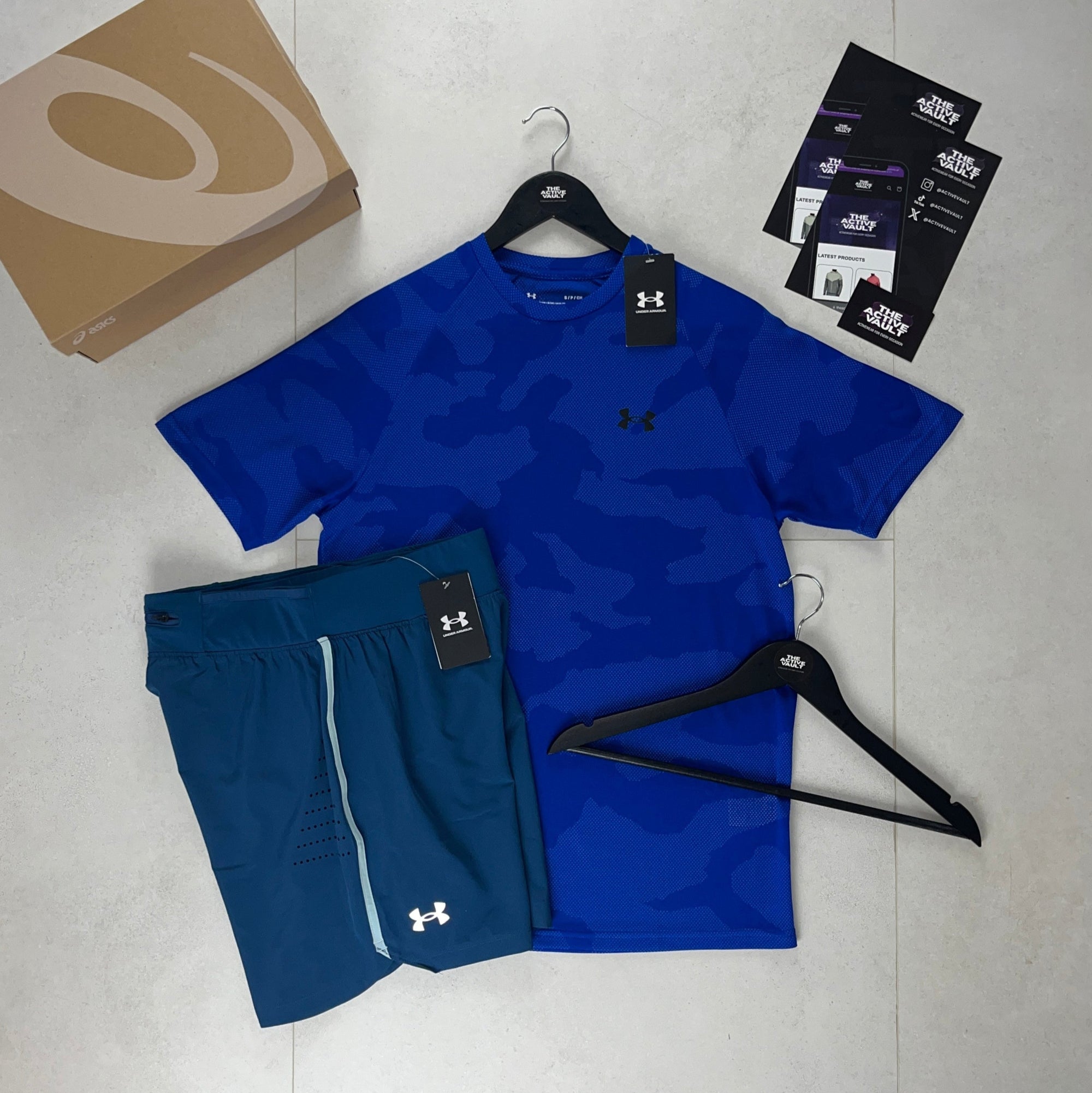 Under Armour Velocity Jacquard Camo T-Shirt and Speedpocket Shorts Set - Blue Royal / Blue