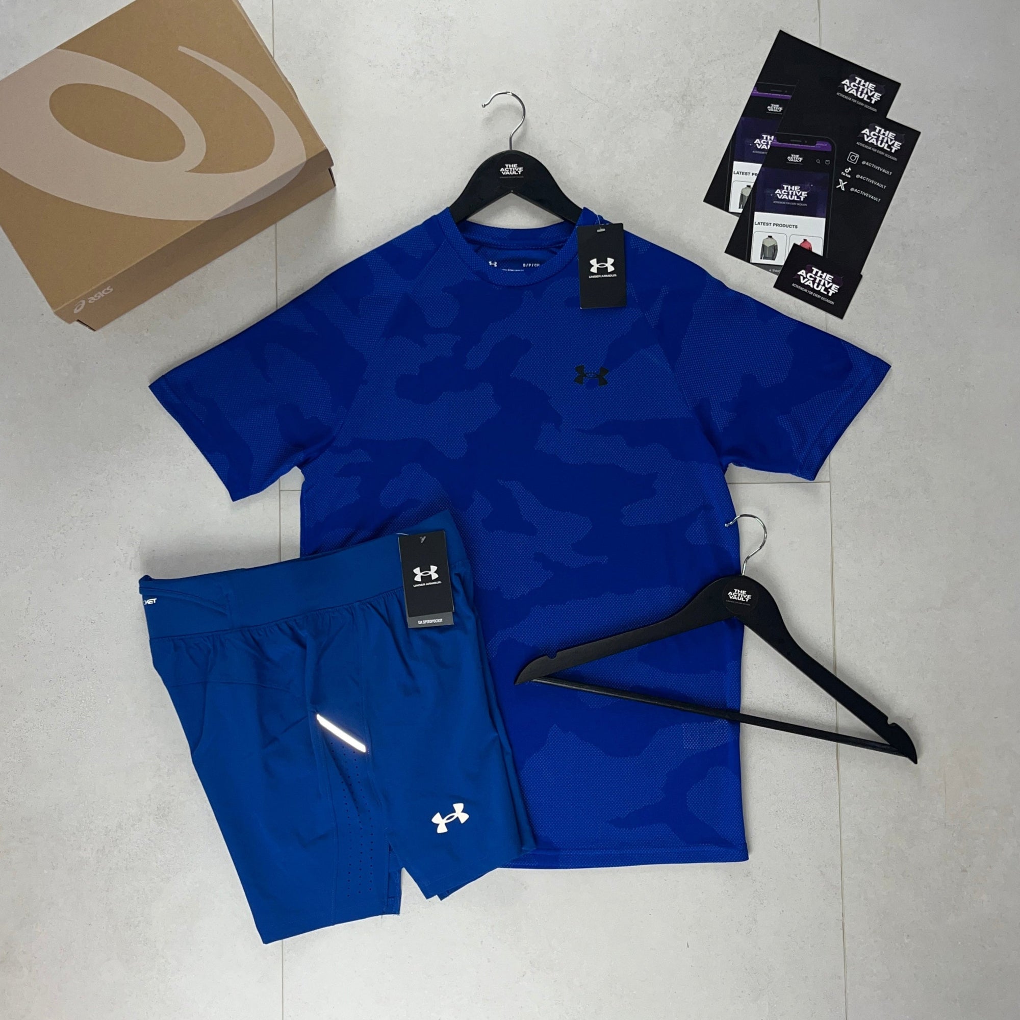 Under Armour Velocity Jacquard Camo T-Shirt and Launch Pro Shorts Set - Blue Royal / Blue