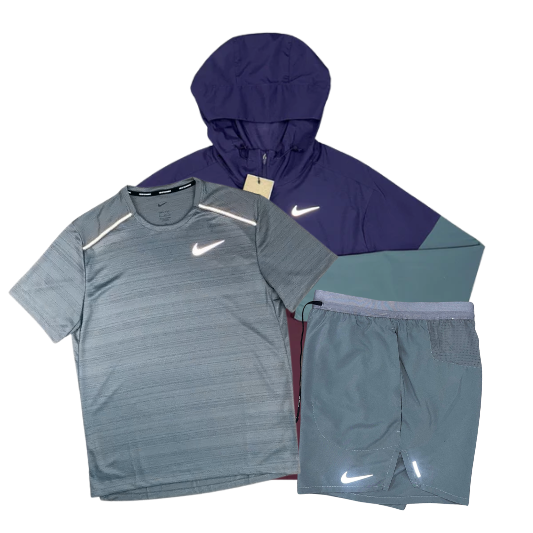 Nike Miler T-Shirt - Windrunner - Flex Stride Shorts Outfit - Burgundy Crush/Smoke Grey