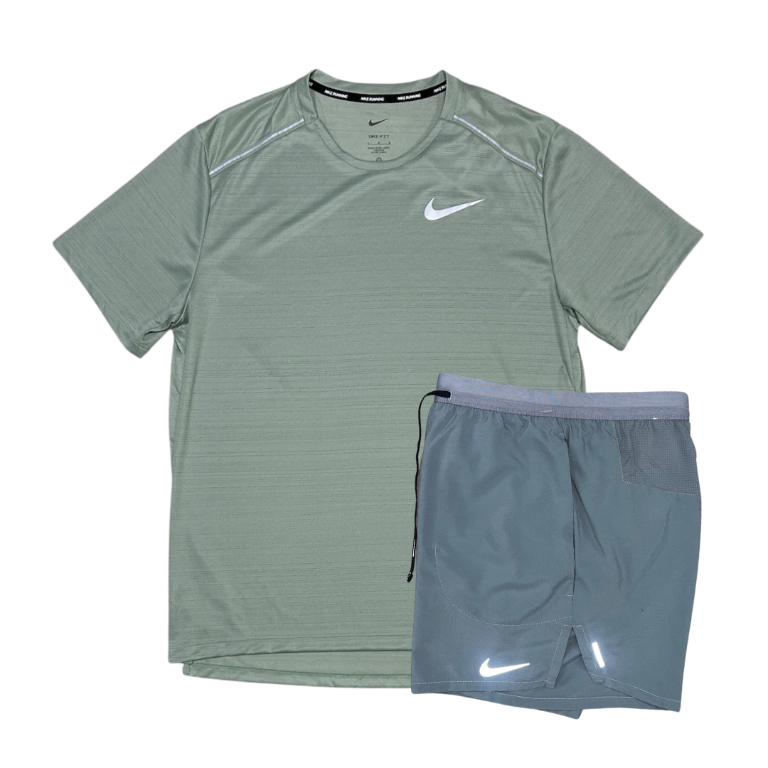 Nike 1.0 Miler and Flex Stride Shorts Set - Jade Horizon Green/Grey
