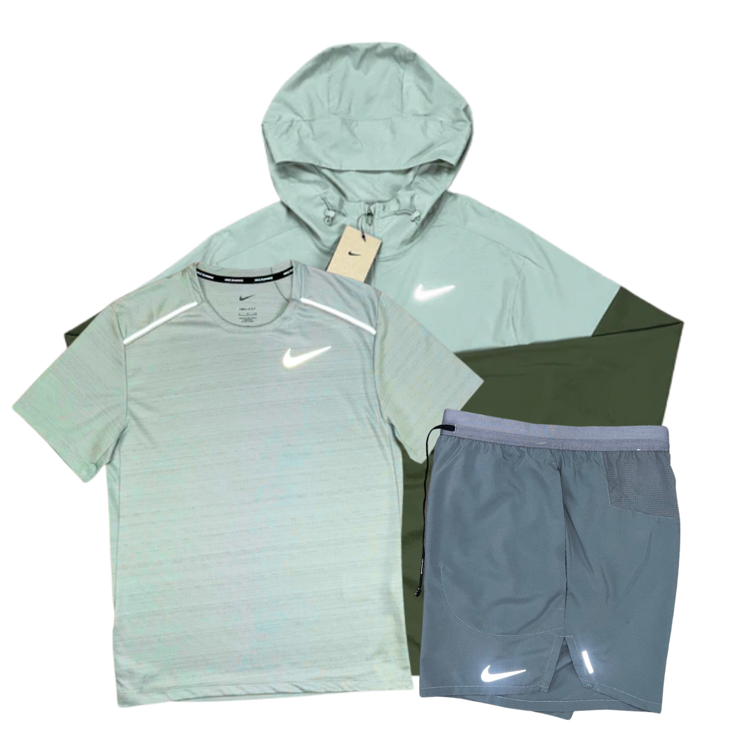 Nike Miler T-Shirt - Windrunner - Flex Stride Shorts Outfit - Jade Horizon Green/Grey