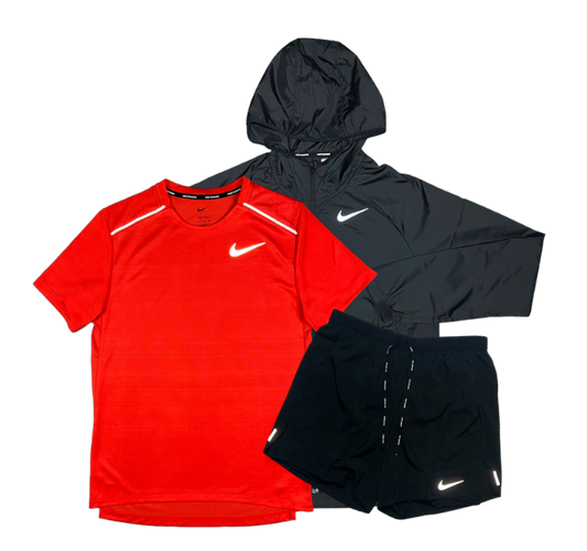 Nike Miler T-Shirt - Windbreaker - Flex Stride Shorts Outfit - Red/Black - Active Vault