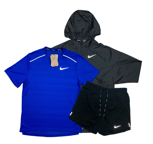 Nike Miler T-Shirt - Windbreaker - Flex Stride Shorts Outfit - Royal Blue/Black - Active Vault