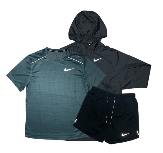 Nike Miler T-Shirt - Windbreaker - Flex Stride Shorts Outfit - Ash Green/Black - Active Vault