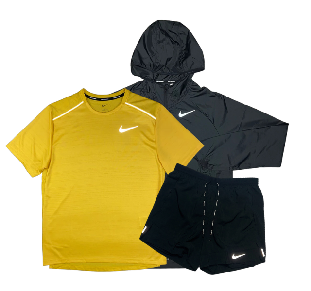 Nike Miler T-Shirt - Windbreaker - Flex Stride Shorts Outfit - Yellow/Black - Active Vault