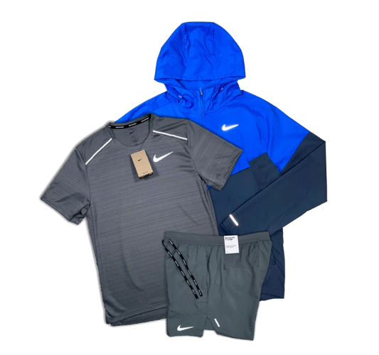 Nike Miler T-Shirt - Windrunner - Flex Stride Shorts Outfit - Grey/Blue - Active Vault
