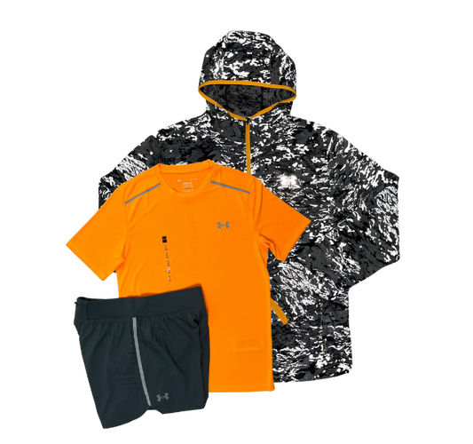 Under Armour Tech T-Shirt - Windbreaker - Speedpocket Shorts Outfit - Orange/Grey - Active Vault