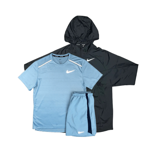 Nike Miler T-Shirt - Windbreaker - Flex Stride Shorts Outfit - Worn Blue/Black - Active Vault