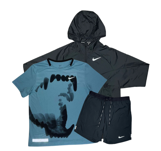 Nike Bark Miler T-Shirt - Windbreaker - Flex Stride Shorts Outfit - Light Blue/Black - Active Vault
