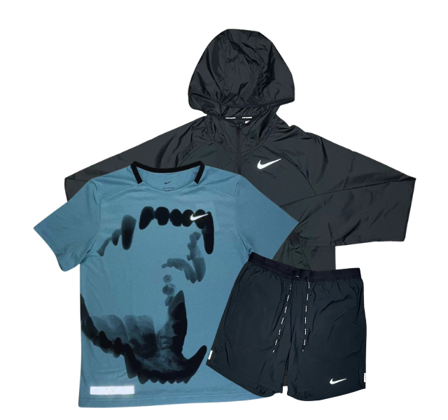 Nike Bark Miler T-Shirt - Windbreaker - Flex Stride Shorts Outfit - Light Blue/Black - Active Vault