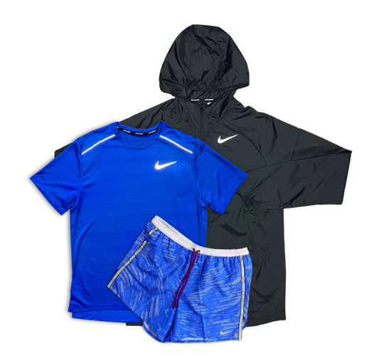 Nike Miler T-Shirt - Windbreaker - Run Division Flex Stride Shorts Outfit - Royal Blue/Black - Active Vault