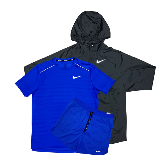 Nike Miler T-Shirt - Windbreaker - Flex Stride Shorts Outfit - Royal Blue/Black - Active Vault