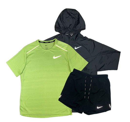 Nike Miler T-Shirt - Windbreaker - Flex Stride Shorts Outfit - Vivid Green/Black - Active Vault