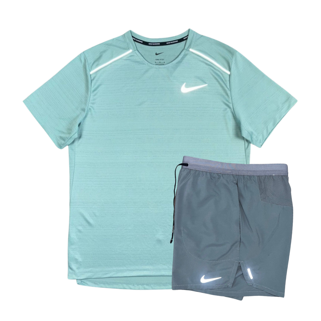 Nike 1.0 Miler and Flex Stride Shorts Set - Mineral Green/Grey