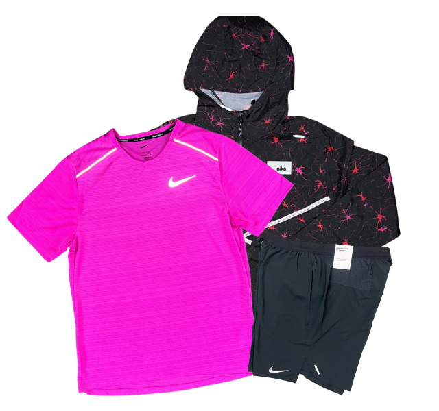 Nike Miler T-Shirt - D.Y.E Windrunner - Flex Stride Shorts Outfit - Black/Pink
