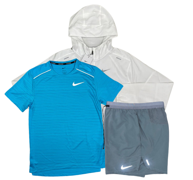 Nike Miler T-Shirt - Windrunner - Flex Stride Shorts Outfit - Dusty Cactus/White/Grey