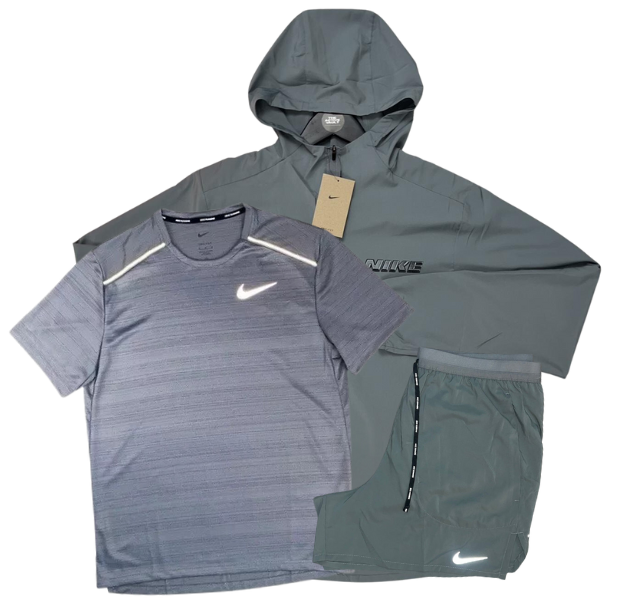 Nike Miler T-Shirt - Form GFX Windrunner - Flex Stride Shorts Outfit - Grey/Grey/Grey - Active Vault
