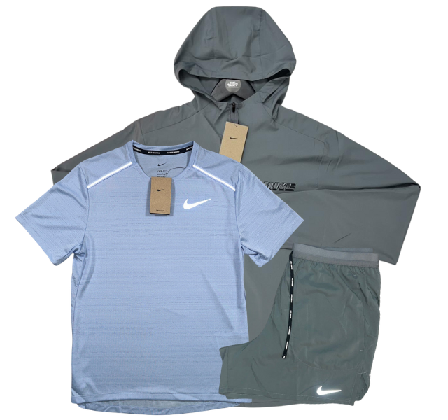 Nike Miler T-Shirt - Form GFX Windrunner - Flex Stride Shorts Outfit - Cobalt Blue/Grey/Grey