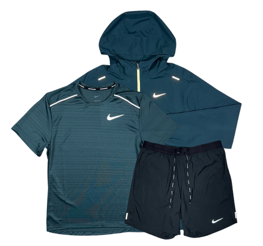 Nike Miler T-Shirt - Windrunner - Flex Stride Shorts Outfit - Deep Jungle Green/Black