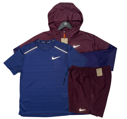 Nike Miler T-Shirt - Windrunner -  Challenger Shorts Outfit - Navy/Night Maroon