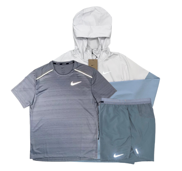 Nike Miler T-Shirt - Windrunner - Flex Stride Shorts Outfit - Grey/Light Armoury Blue/Grey