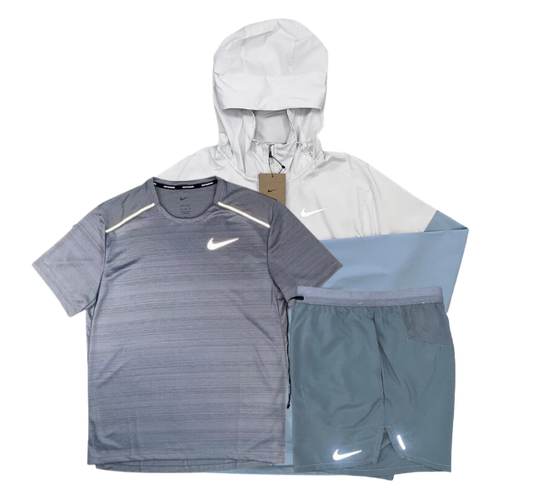 Nike Miler T-Shirt - Windrunner - Flex Stride Shorts Outfit - Grey/Light Armoury Blue/Grey