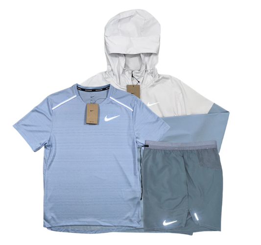 Nike Miler T-Shirt - Windrunner - Flex Stride Shorts Outfit - Cobalt Blue/Light Armoury Blue/Grey