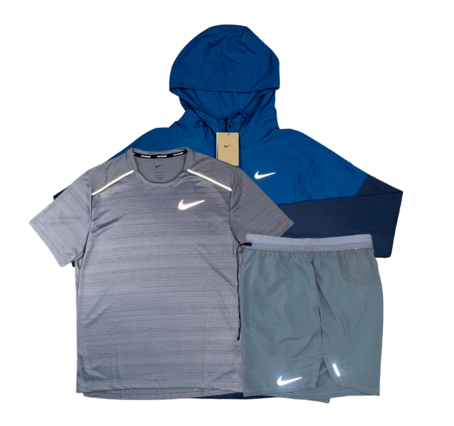Nike Miler T-Shirt - Windrunner - Flex Stride Shorts Outfit - Grey/Court Blue/Grey
