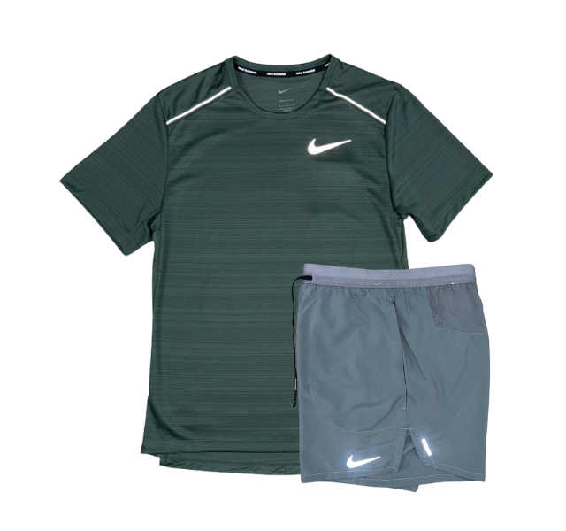 Nike 1.0 Miler and Flex Stride Shorts Set - Vintage Green/Grey
