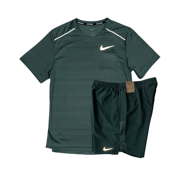 Nike 1.0 Miler and Challenger Shorts Set - Vintage Green