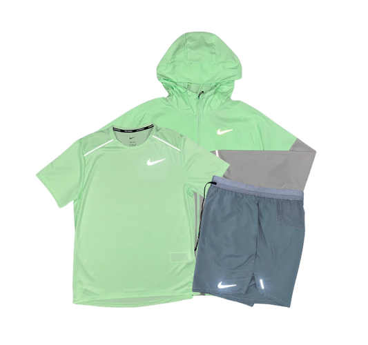 Nike Miler T-Shirt - Windrunner - Flex Stride Shorts Outfit - Vapour Green/Grey