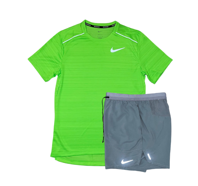 Nike 1.0 Miler and Flex Stride Shorts Set - Green Strike/Grey