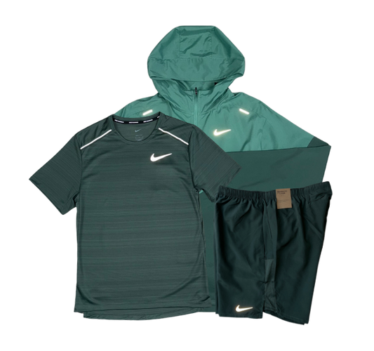 Nike Miler T-Shirt - Windrunner - Flex Stride Shorts Outfit - Bicoastal Green/Vintage Green