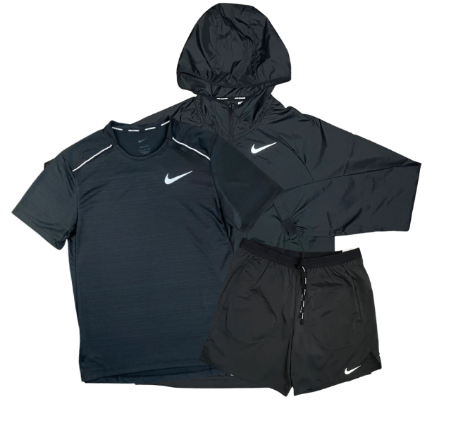 Nike Miler T-Shirt - Windrunner - Flex Stride Shorts Outfit - Triple Black - Active Vault