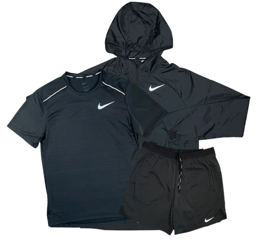 Nike Miler T-Shirt - Windrunner - Flex Stride Shorts Outfit - Triple Black - Active Vault