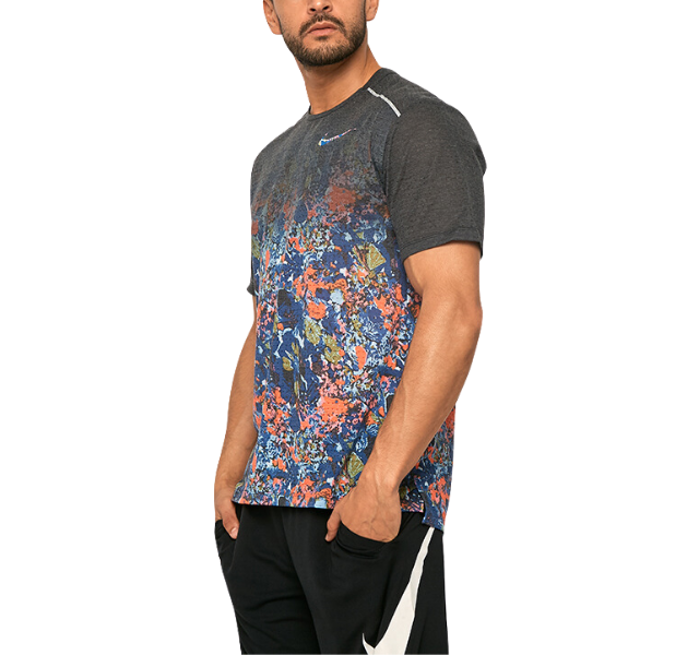 Nike Floral Breathe Miler 1.0 T-Shirt - Grey/Floral Print - Active Vault
