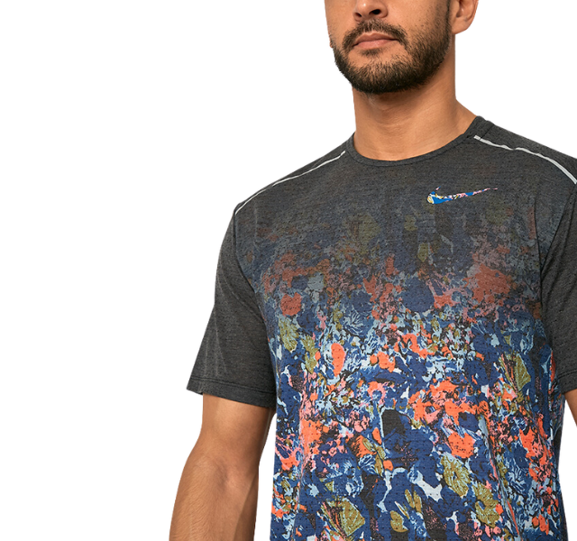 Nike Floral Breathe Miler 1.0 T-Shirt - Grey/Floral Print - Active Vault