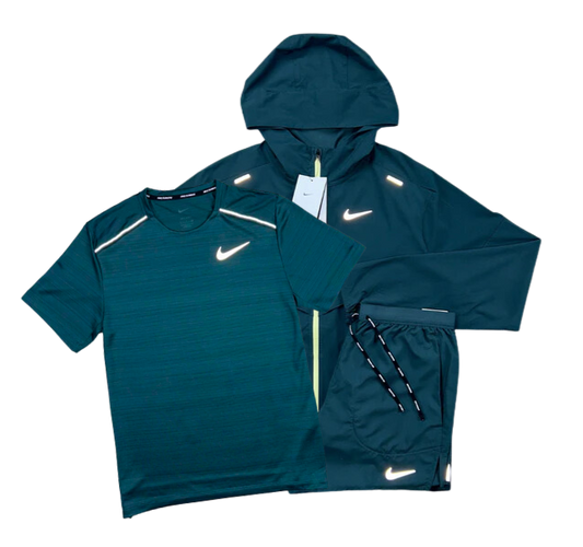 Nike Miler T-Shirt - Windrunner - Flex Stride Shorts Outfit - Triple Deep Jungle Green