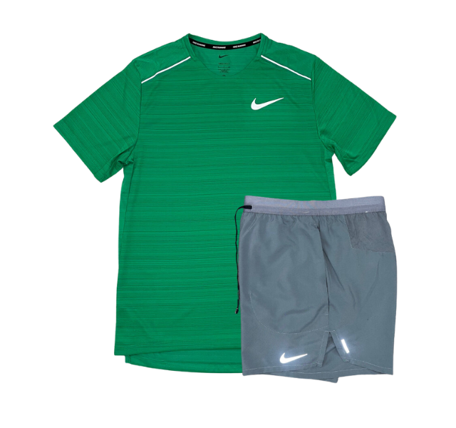 Nike 1.0 Miler and Flex Stride Shorts Set - Stadium Green/Grey