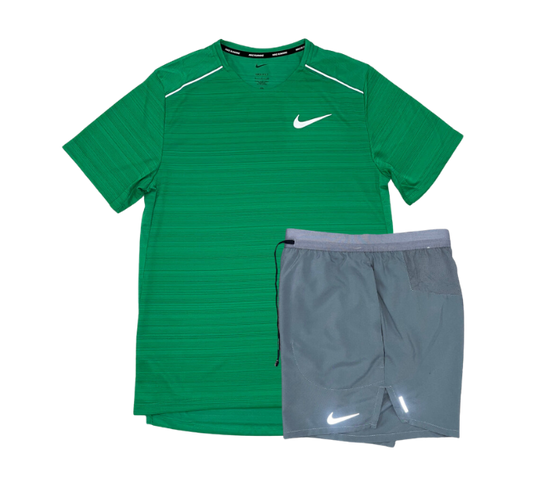 Nike 1.0 Miler and Flex Stride Shorts Set - Stadium Green/Grey