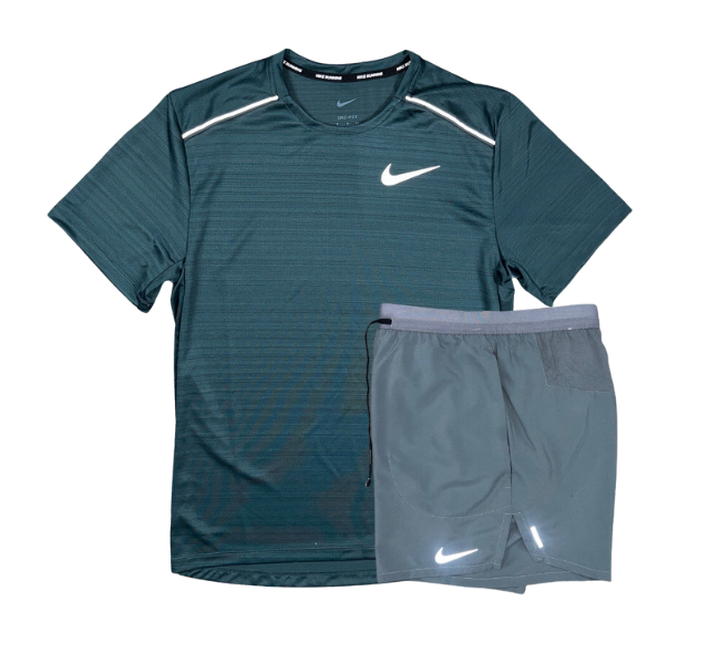 Nike 1.0 Miler and Flex Stride Shorts Set - Deep Jungle Green/Grey