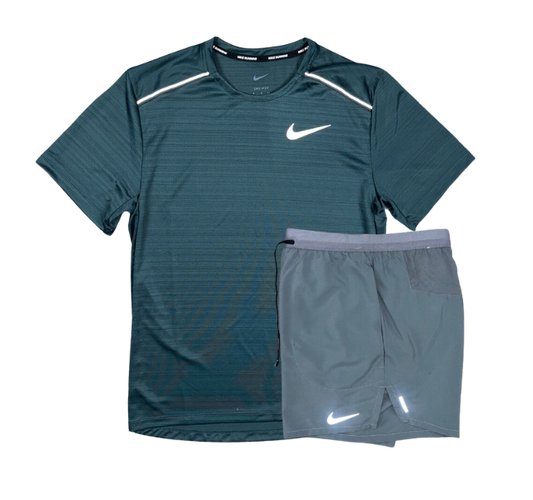 Nike 1.0 Miler and Flex Stride Shorts Set - Deep Jungle Green/Grey