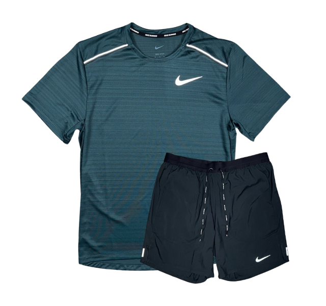 Nike 1.0 Miler and Flex Stride Shorts Set - Deep Jungle Green/Black
