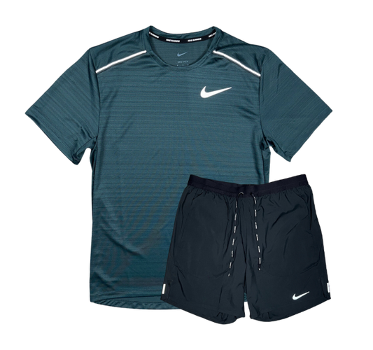 Nike 1.0 Miler and Flex Stride Shorts Set - Deep Jungle Green/Black