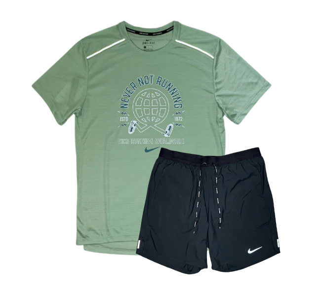 Nike "Never Not Running" Miler and Flex Stride Shorts Set - Mint Green/Black - Active Vault