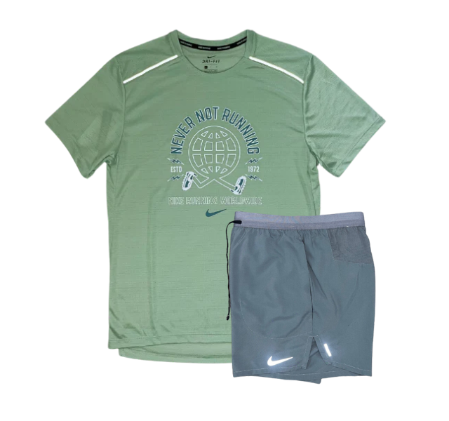 Nike "Never Not Running" Miler and Flex Stride Shorts Set - Mint Green/Grey - Active Vault