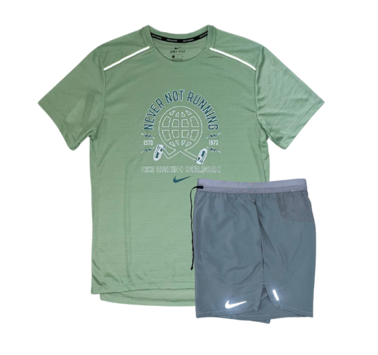Nike "Never Not Running" Miler and Flex Stride Shorts Set - Mint Green/Grey