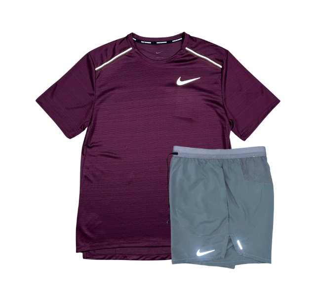 Nike 1.0 Miler and Flex Stride Shorts Set - Night Maroon/Grey